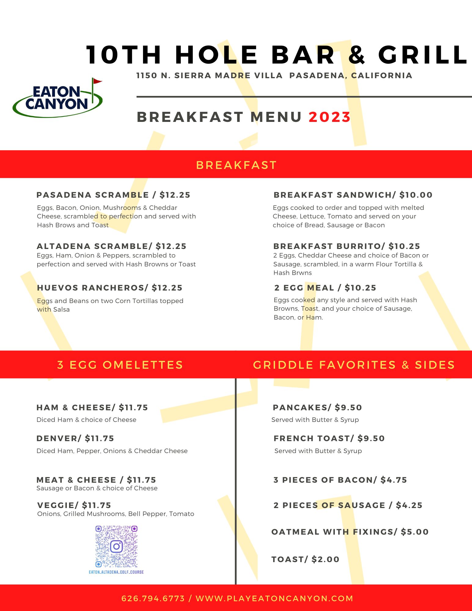 Eaton Canyon Breakfast Menu 2023
